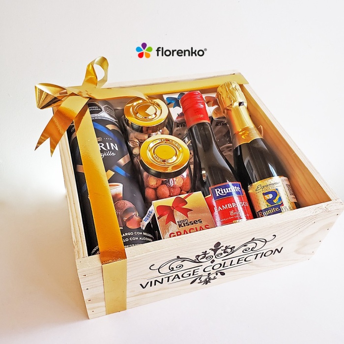Estuche vintage con productos gourmet para regalar