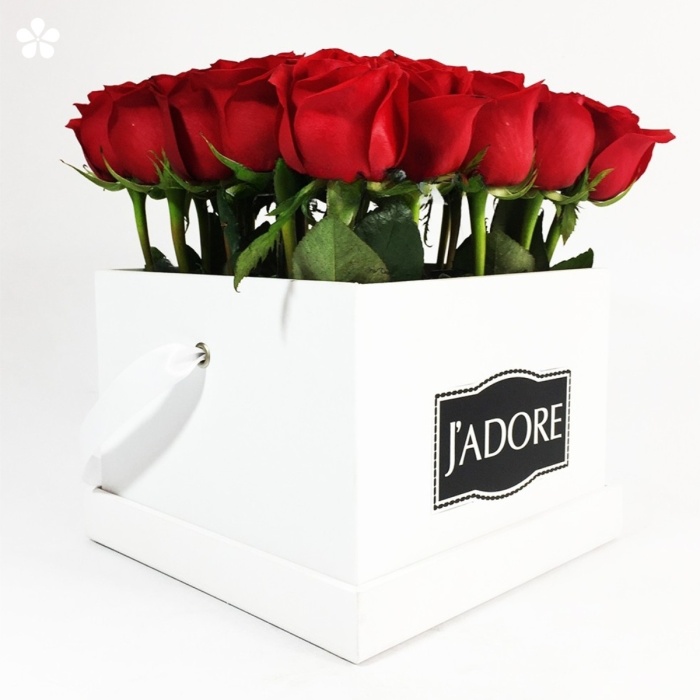 Rosas en base de madera blanca