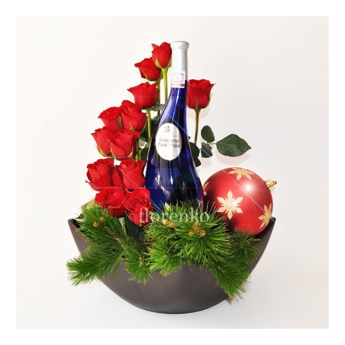 Navideño de rosas + botella de vino