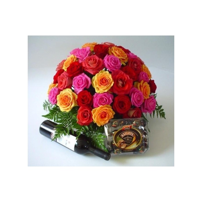 Rosas premium de colores, trufas y vino