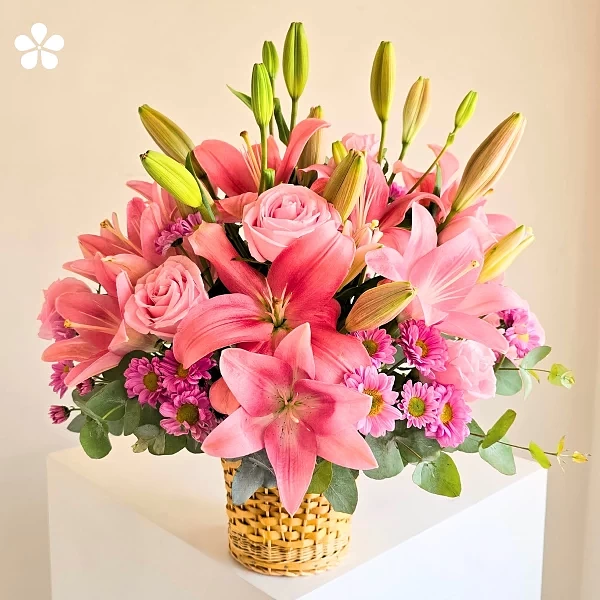 Melodía Rosa- Hermosas lilis y rosas en canasta
